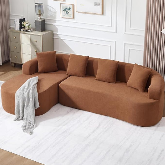 103" L Shaped Boneless Sectional Couches for Living Room, Curved Modular Sectional Sofa with Chaise, Modern Cloud Couch Deep 3 Seat No Assembly, Orange