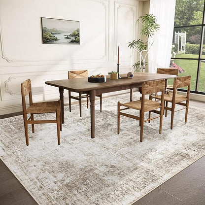 Area Rug 8x10 Washable Rug, Vintage Boho Medallion Rugs Non-Slip Soft Low Pile Large Distressed Rug Indoor Retro Carpet for Living Room Bedroom Dining Room Home Office (Taupe, 8'x10')