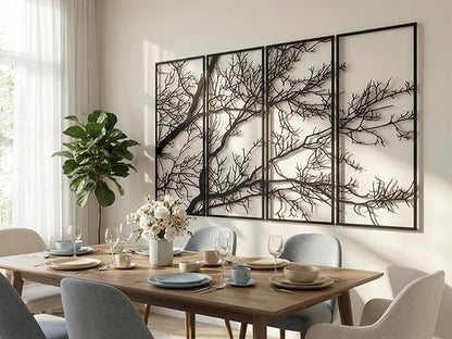 Vailla Tree of Life Wall Decor 4pcs Wooden Wall Art 3D Wall Hanging Wooden Sculpture Modern Wall Home Decoration Textured Sculptures for Living Room Bedroom Office Dinnig Room