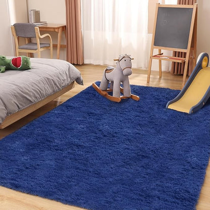 Puremy Soft 5x7 Blue Rug, Fluffy Area Rugs for Living Room, Plush Navy Area Rugs for Bedroom, Non-Slip Indoor Carpet for Nursery, Study Room, Kids Room, Room Decor