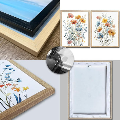 Framed Colorful Flowers Canvas Wall Art for Bathroom Decor, Blue Floral Print, Yellow Orange Flowers Artwork Pictures Poster for Bedroom Living Room Office Decoration 12"x16"x2 Panels