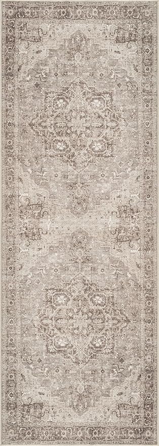 Bloom Rugs Washable Non-Slip 10 ft Runner - Beige/Gray Traditional Runner for Entryway, Hallway, Bathroom, and Kitchen - Exact Size: 2.5' x 10'