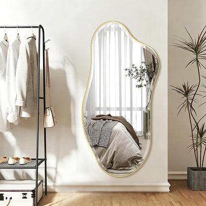 POZINO Irregular Beveled Mirror, 53"x26.5" Modern Premium Organic Wall Mirror with Metal Frame, Gold Asymmetrical Aesthetic Mirrors for Living Room Bedroom Hallway Entryway, Horizontal/Vertical