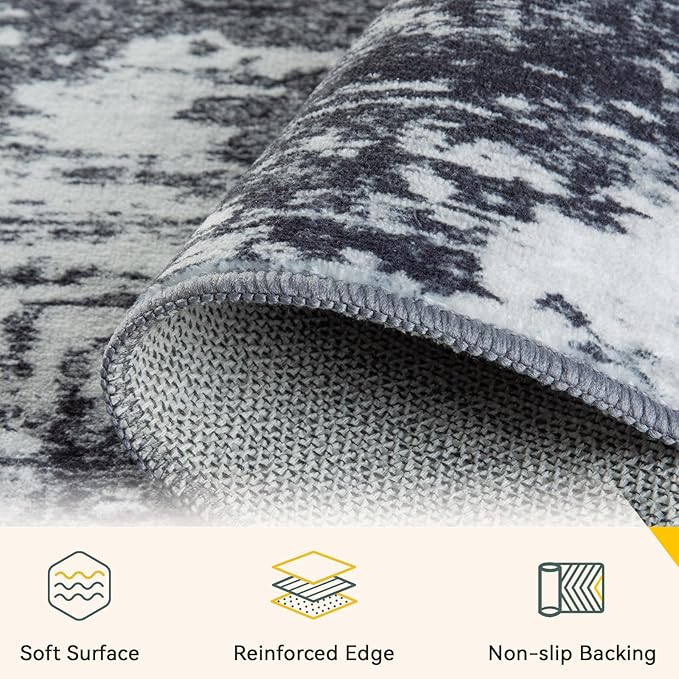 RELEANY Washable Area Rugs 3'x5' Non-Slip Modern Abstract Soft for Living Room Entryway Bedroom Nursery, Print Pattern, Black Navy Blue Gray