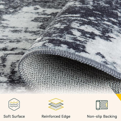 RELEANY Washable Area Rugs 2'x3' Non-Slip Modern Abstract Soft for Living Room Entryway Bedroom Nursery, Print Pattern, Black Navy Blue Gray