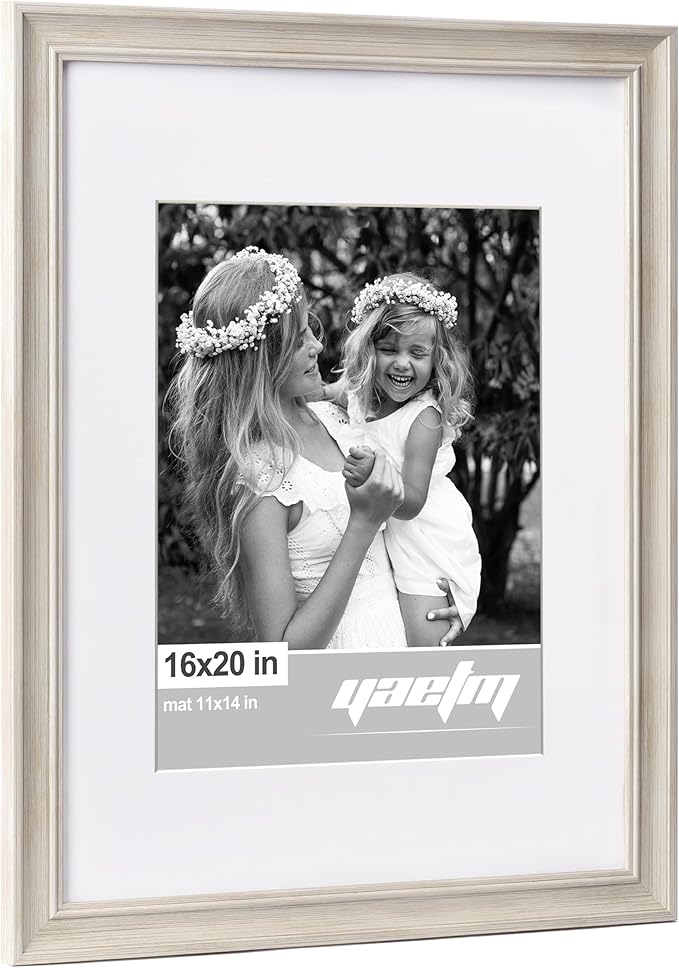 Yaetm 16x20 Picture Frame Matted to 11x14 Set of 4, 1.4" Wide Molding & Rustic White 16x20 Frames for Wall Gallery, Wall Mounting (4 pack, White)