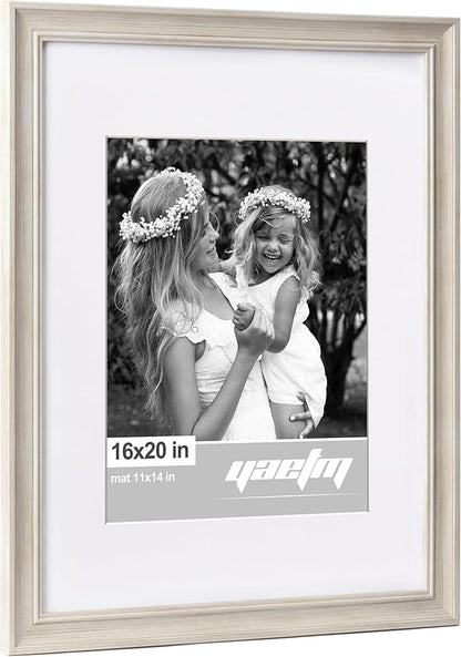 Yaetm 16x20 Picture Frame Matted to 11x14 Set of 4, 1.4" Wide Molding & Rustic White 16x20 Frames for Wall Gallery, Wall Mounting (4 pack, White)
