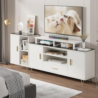 YAOHUOO 45" Large TV Riser for 32-60 inch TV, TV Riser Stand Shelf with Steel Legs, Tabletop TV Stand Riser for Home Office,White