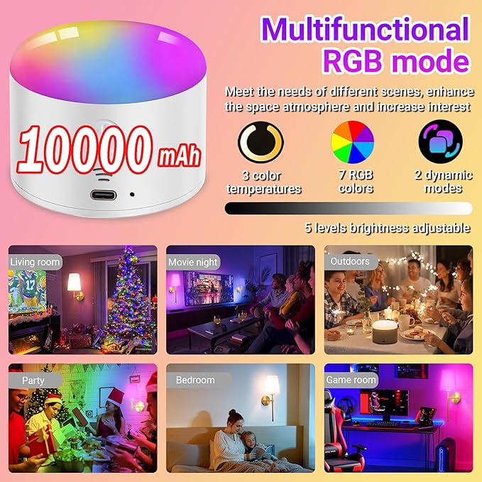 YHCDLAMP Battery Operated Wall Sconces Set of 2, Rechargeable Wireless Wall Lights with 10000mAh Magnetic Bulbs, Up to 50 Hours Runtime, Remote & RGB Dimmable, Brass for Bedroom Living Room Hallway