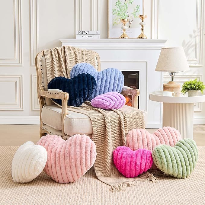 XVTRU Heart Pillows Heart Decorative Pillow Soft Fluffy Heart Shaped Navy Throw Pillows with Faux Rabbit Fur Aesthetic Room Decor Cute Small Pillow for Valentines Mother's Day