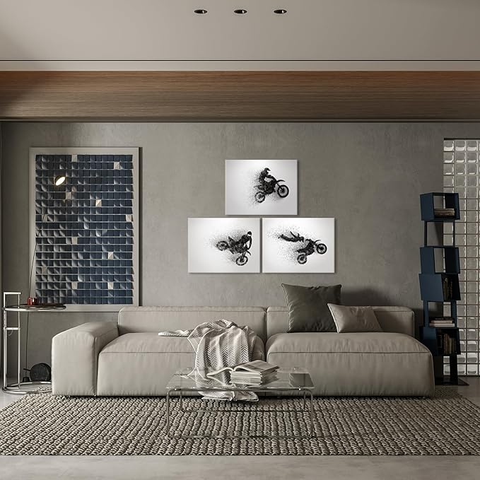 Framed Motocross Canvas Prints - Wall Art Set for Men, Kids, Teenagers - Perfect for Bedroom, Man Cave - Includes Multiple Posters