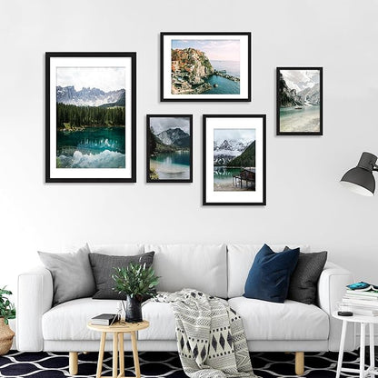 iRahmen 18x24 Picture Frame Set of 2 with Plexiglass, Black Poster Frame Display 16x20 Picture with Mat or 18 x 24 Without Mat, Wood Photo Frame for Gallery Wall Mounting Horizontal and Vertical