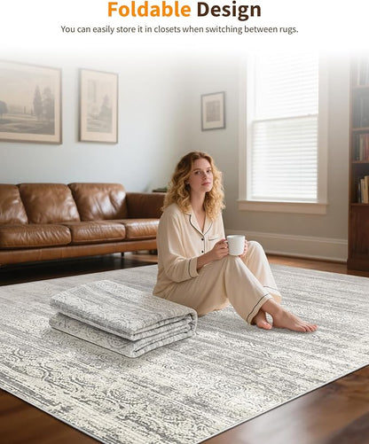 5x7 Area Rug for Living Room - Stain Resistant Machine Washable Non-Shedding Modern Abstract Rug, Soft Thin Indoor No Slip Carpet for Bedroom, Dining Table, Home Kitchen- Charcoal Grey (5'x7')