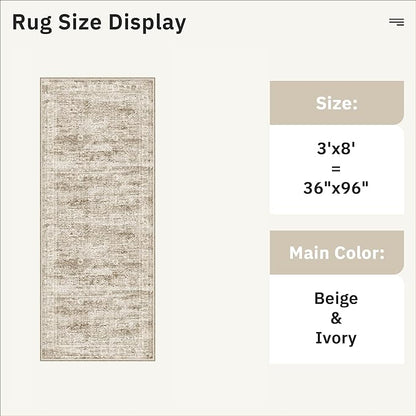 Soalmost Runner Rug 3x8 Washable Non-Slip Hallway Runner Rugs for Kitchen Bathroom Laundry Room Brown Vintage Floor Carpet Runners for Hallways Entryway