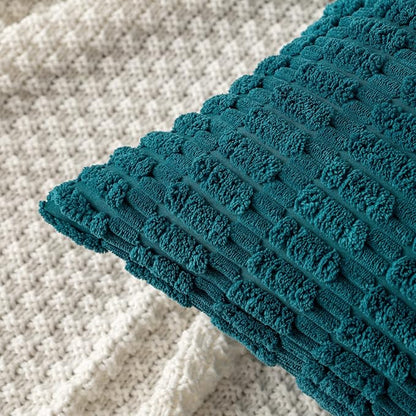 MIULEE Pack of 2 Corduroy Decorative Throw Pillow Covers 20x20 Inch Soft Boho Striped Pillow Covers Modern Farmhouse Home Decor for Summer Coastal Sofa Living Room Couch Bed Teal