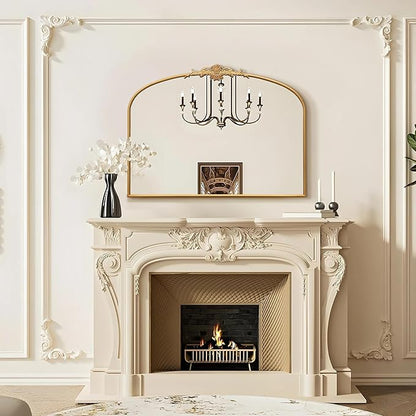 Besdomus Antique Arched Gold Mirror: 40"x29" French Large Decorative Gold Vintage Wall Vanity Mirror - Baroque Traditional Ornate for Bedroom/Bathroom/Fireplace/Entryway - Home Decor for Homemakers