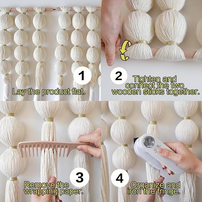IOWER Macrame Wall Hanging Boho Wall Decor Ball Tassels Handmade Boho Woven Wall Decor for Living Room Bedroom Background 27" W x 39" L