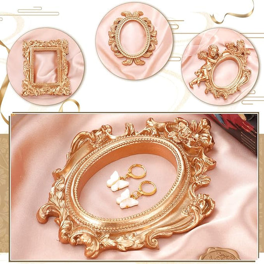 Yulejo 10 Pcs Vintage Gold Mini Frames Set, Baroque Victorian Ornate Decorative Frames for Gallery Wall Decor, DIY Jewelry Display, Antique Frame for Home, Wedding, Room, No Glass or Backing (Gold)