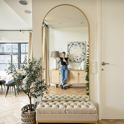 Full Length Mirror, 71"x32" Arched Full Body Mirror, Floor Mirrors with Stand, Body Mirrors Standing Hanging Leaning Against Wall,Aluminum Frame Mirrors for Bedroom Cloakroom,Living Room,Gold