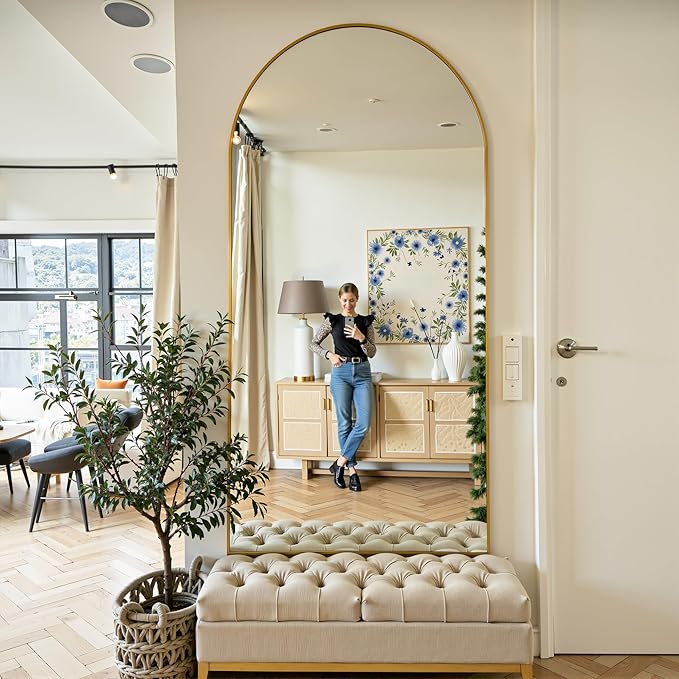 Full Length Mirror, 69"x28" Arched Full Body Mirror, Floor Mirrors with Stand, Body Mirrors Standing Hanging Leaning Against Wall,Aluminum Frame Mirrors for Bedroom Cloakroom,Living Room,Gold