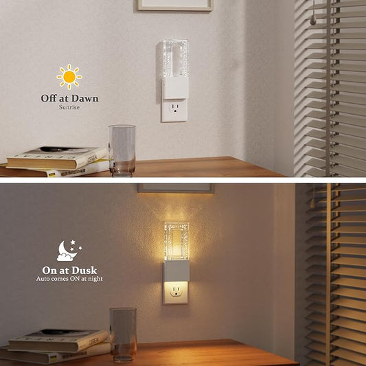 JandCase Night Lights Plug into Wall, Dusk to Dawn Sensor, 3000K Soft White LED, Acrylic Bubble Design, 0-100lm Adjustable Brightness, Foldable Nightlight for Bedroom, Bathroom, Living Room, Hallway