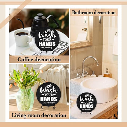 Funny Bathroom Decor, Wash Your Hands Sign, Modern Farmhouse Bathroom Decor, Hand Washing Signs For Home, Restroom Decor Plaque With Stand, Half Bath Decor, Farmhouse Rustic Bathroom Decor-44