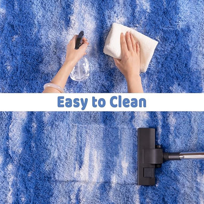 Shag Rugs for Living Room 8x10, Ultra Soft Abstract Blue Big Fuzzy Rugs for Bedroom, 8 x 10 Fluffy Shaggy Plush Carpet Girls Kids Room Dorm Upgrade Non-Slip