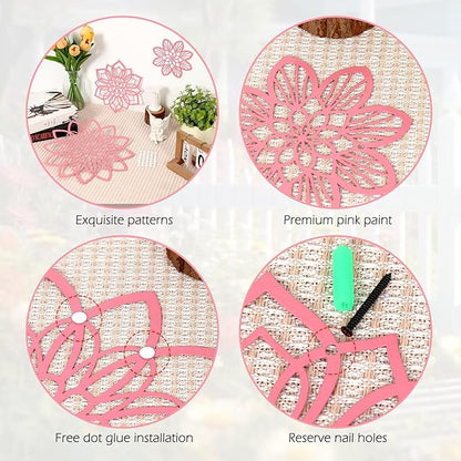 3 Pieces Metal Flowers Wall Decor, Black Wall Decoration Metal, Flower Art Wall Decor Farmhouse Wall Decorations Multiple Flowers Hanging Decor for Bathroom Living Room Home Kitchen Garden Office (Pink Elegant)