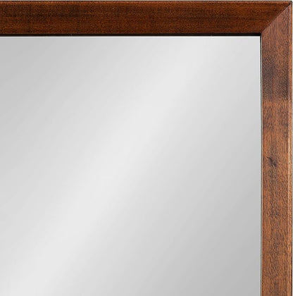 Kate and Laurel Hinter Mid-Century Framed Wall Mirror with Pocket Shelf, 24 x 24, Walnut Brown, Organizing Mail Holder and Wall Hooks