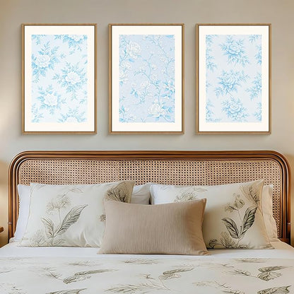 HPNIUB Blue and White Chinoiserie Floral Framed Wall Art Set,Classic Minimalist Wall Decor,Elegant Flowers Art Print,Watercolor Botanical Wildflower Artwork for Living Room, Bedroom,Office-24''x36''x3