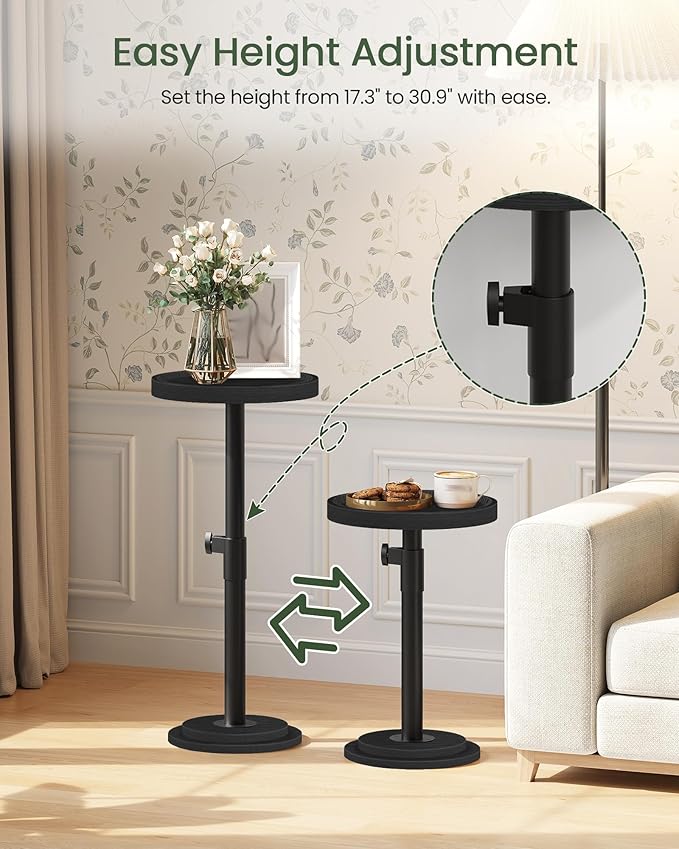 CHOEZON Small Round Side Table, Height Adjustable Drink Table, Pedestal Martini Table with Thickened Base, for Small Space, Sofa, Living Room, Bedroom, Black TBZ31BB