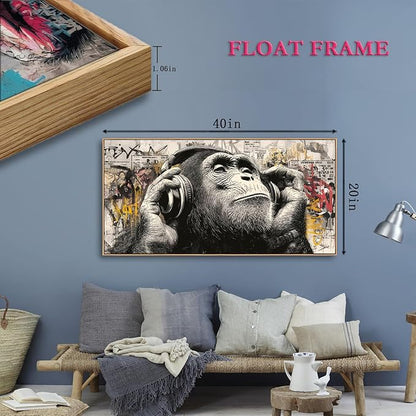 Sorbrozo Urban Graffiti Gorilla with Headphones Wall Art - Colorful Animal Canvas Painting Modern Home Decor for Living Room Boys Bedroom Music DJ Theme Gift Idea 20x40in