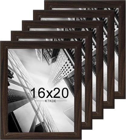 KTKDE 16x20 Picture Frame Set of 5,Studio Gallery 16 by 20 Poster Frame Walnut Wooden, Large Frame for Photos, Posters - Art Prints best gift