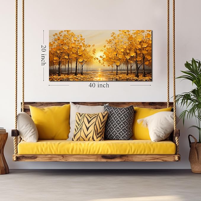 TYTAUPT Tree Wall Art For Living Room Yellow Wall Decor For Bedroom Home Office Dining Room Decor 20 x 40 Inch