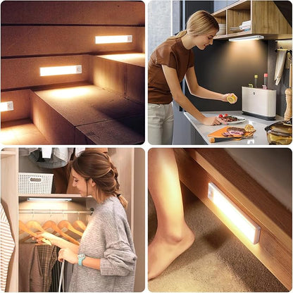 6 Pack Under Cabinet Lights Wireless, 50 LED Motion Sensor Light Indoor Rechargeable Magnetic Closet Lights Battery Operated, Under Counter Lights for Kitchen, Wardrobe, Stairs, Warm Light