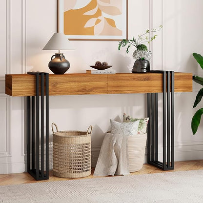 knoworld 63 Inch Long Console Table, Industrial Sofa Table Behind The Couch Rectangular Entryway Table for Entrance Hallway Living Room, Rustic Brown