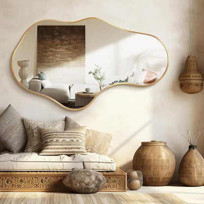 Dorlicecass Mirror Full Length - Wall Mirrors Decorative 26"x 43" Asymmetrical Abstract Aviation Aluminum Alloy Frame Unique for Bathroom, Bedroom, Living Room, Cloakroom, Entryway Gold