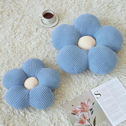 Flower Pillow, Decorative Throw Pillow for Couch, Cute Decor Pillows for Bed, Aesthetic Flower Shaped Pillow Fun Cushion (Blue, 19.6 Inches)