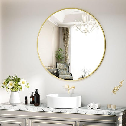 VooBang Round Mirror 19.6" Gold Wall Mounted Circle Mirrors Vanity Mirror with Aluminum Alloy Frame Modern Decoration for Bathroom, Living Room, Vanity, Bedroom, Entryway