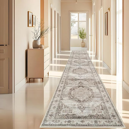 Washable Hallway Runner Rugs 3x20: Soft Ultra Thin Low Pile Carpet Machine Washable Indoor Lightweight Rug Runner Anti Slip Backing Rugs for Living Room Bedroom Kitchen 3'x20' Beige