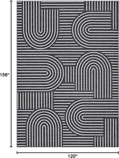 ROYHOME Washable Rug 10x13 Area Rugs for Living Room, Abstract Rug for Bedroom, Soft Rainbow Rugs with Rubber Back, Low Pile Stain Resistant Boho Geometric Rug for Dining Room, Black