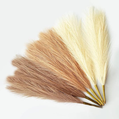 Pampas Grass Decor, Fluffy Faux Pampas Grass 6 Stem 18"/45cm Pompous Grass Small Flower Arrangement and Vase Filler for Boho Home Wedding Decoration