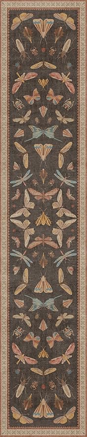 Hazo Haus 2x10 Hallway Runner Rug, Stain Resistant Non Slip Kitchen Floor Carpet for Indoor Entrance & Front Door, Orange Brown Boho Insect Moth Décor, Soft Low Pile Rug