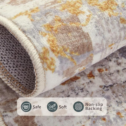 Rugxara Area Rugs 8x10,Large Soft Rugs for Living Room, Washable, Modern Neutral Abstract Rugs for Bedroom Dining Room, Non-Slip Foldable Thin Indoor Carpet Stain Resistant(Beige Gold)