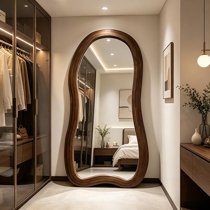 Irregular Full Length Mirror, 71"x33.5" Oversized Organic Floor Mirrors with Triple Layer Solid Wood Frame, Premium Asymmetrical Mirror for Living Room Entryway Cloakroom, Leaning/Hanging