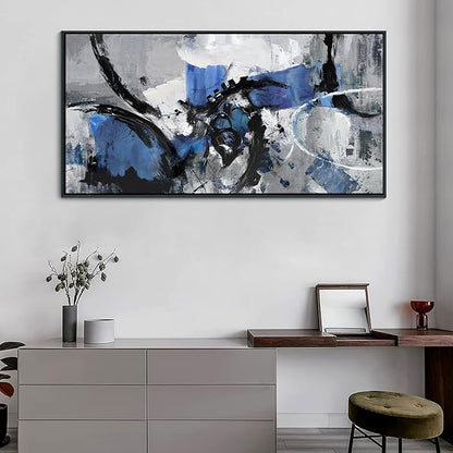 Blue Abstract Wall Art - Large Canvas Wall Art in Navy Blue and Black, Framed Gray Artwork for Living Room, Bedroom, and Office Decorations for Work - Modern Wall Decor and Pictures 30×60IN