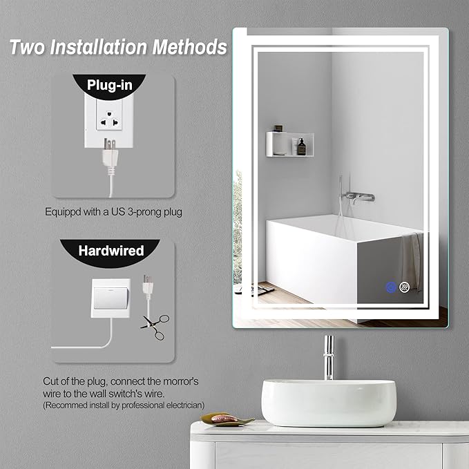 28"x 20" LED Bathroom Mirror Vanity Mirror, Anti-Fog, Dimmable, Color Temperature Adjustable 3000-6000K, Switch-held Memory Led Wall Mirror Suitable for Bathroom, Vanity (Vertical/Horizontal)