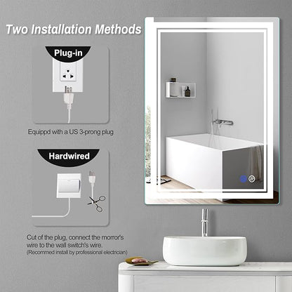 28"x 20" LED Bathroom Mirror Vanity Mirror, Anti-Fog, Dimmable, Color Temperature Adjustable 3000-6000K, Switch-held Memory Led Wall Mirror Suitable for Bathroom, Vanity (Vertical/Horizontal)