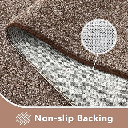 FinRèc 2x8 Washable Runner Rugs for Kitchen Hallway Bedroom, Low Pile Thin Rug Solid Color, Non-Slip Carpet Indoor for Home Decor (Brown/White)