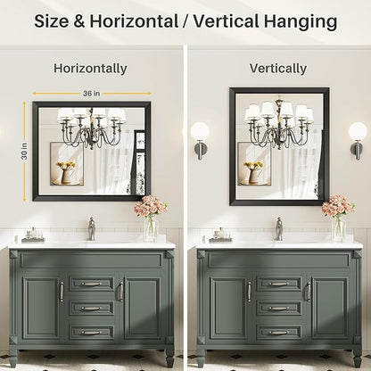 Briivue 36x30 Inch Black Bathroom Mirror for Wall, Thick Metal Framed Rectangle Mirrors for Over Sink, Bedroom, Living Room, Entryway, Anti-Rust, HD Tempered Glass